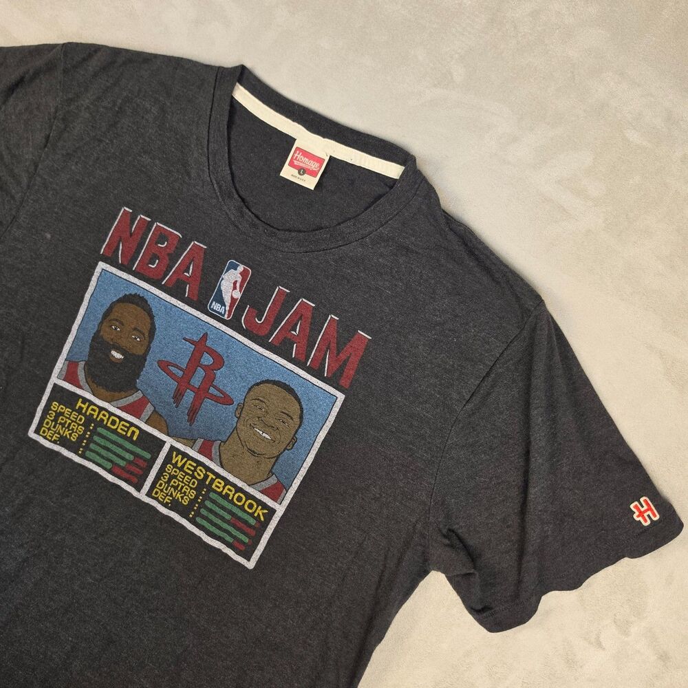 NBA JAM Vtg Homage T-Shirt Houston Rockets Harden Westbrook Men's L Basketball